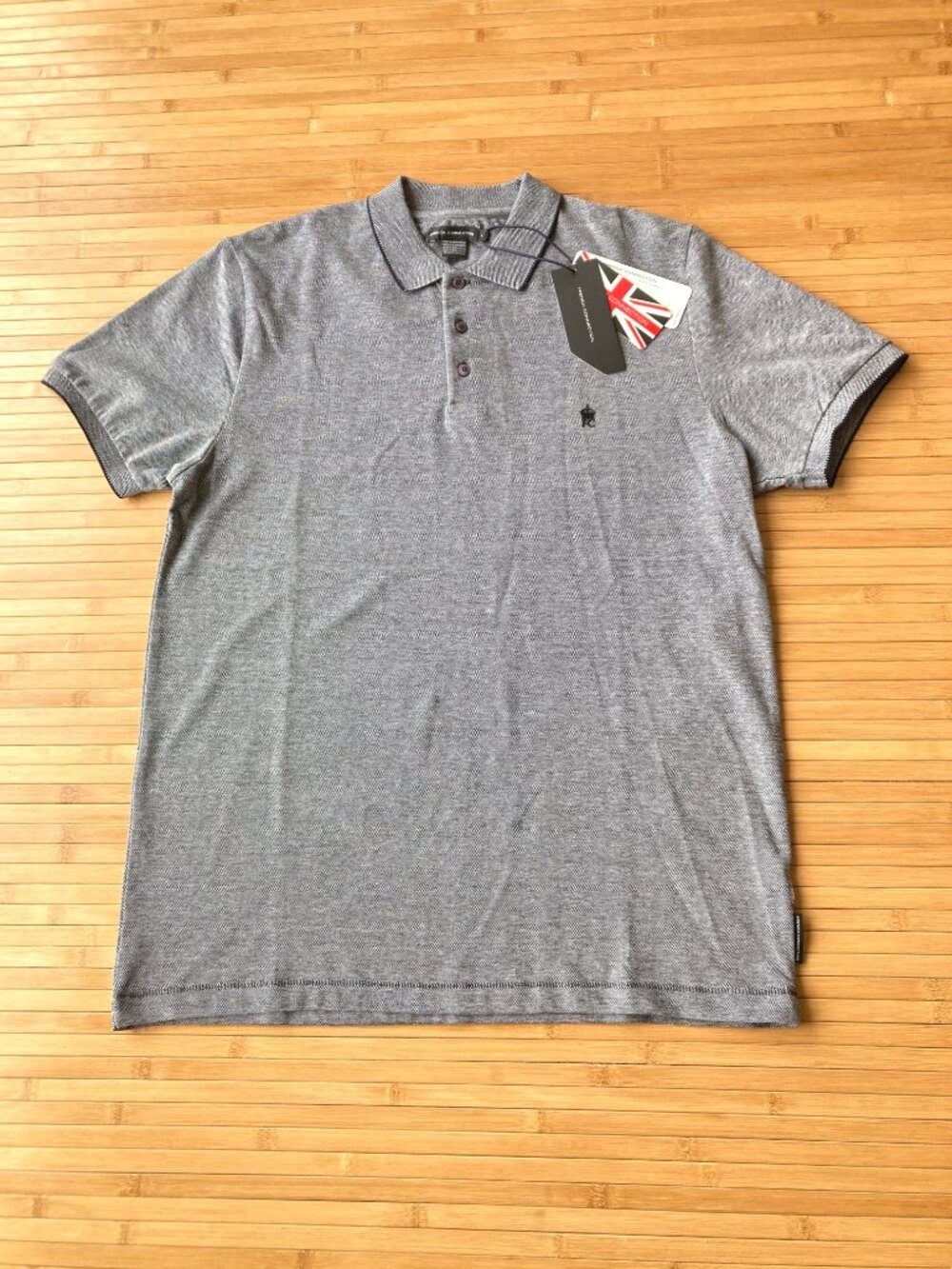 French Connection Birdseye Tipped Polo Shirt Cotton Mens Large L Marine NWT